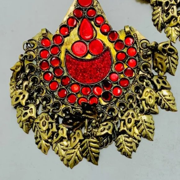 Handmade Afghan Kuchi Earrings: Red Glass Boho Jewelry - Picture 4 of 12